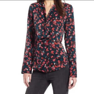 Something Navy Floral Draped Blouse
